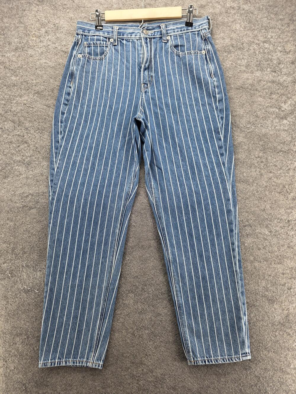 American Eagle Jeans Womens 10 Blue Mom High Rise Relaxed Striped 29 Inseam